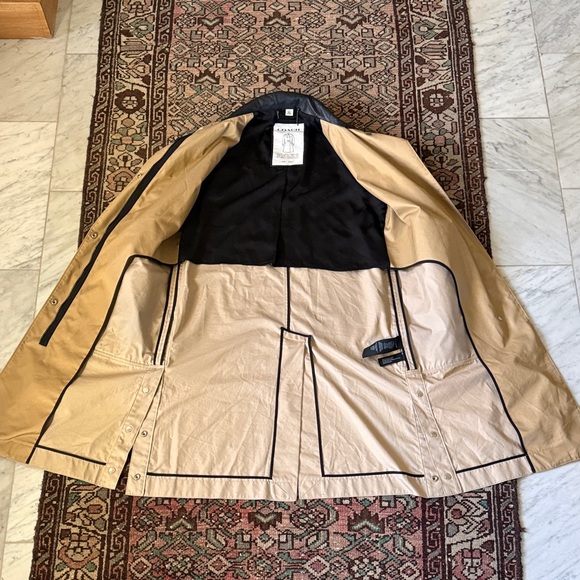 Coach Tan and Black Cotton Leather Wool Trench Coat - Picture 8 of 15